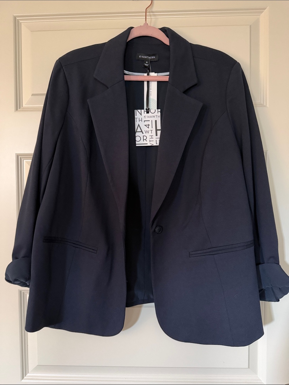 NWT 41 Hawthorn Women's Navy Elsmere Notch Lapel Single-Button Blazer